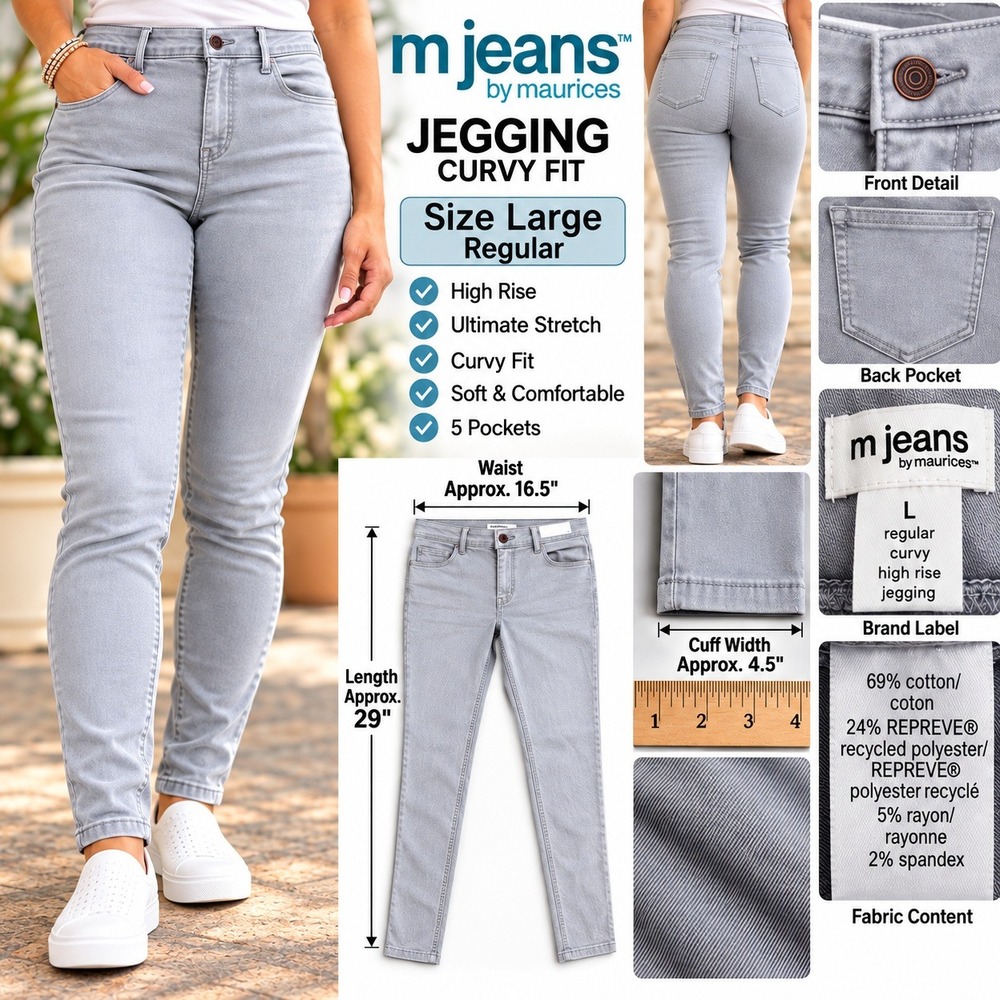Maurices M Jeans Womens Large Regular Curvy High Rise Jegging Light Gray Stretch